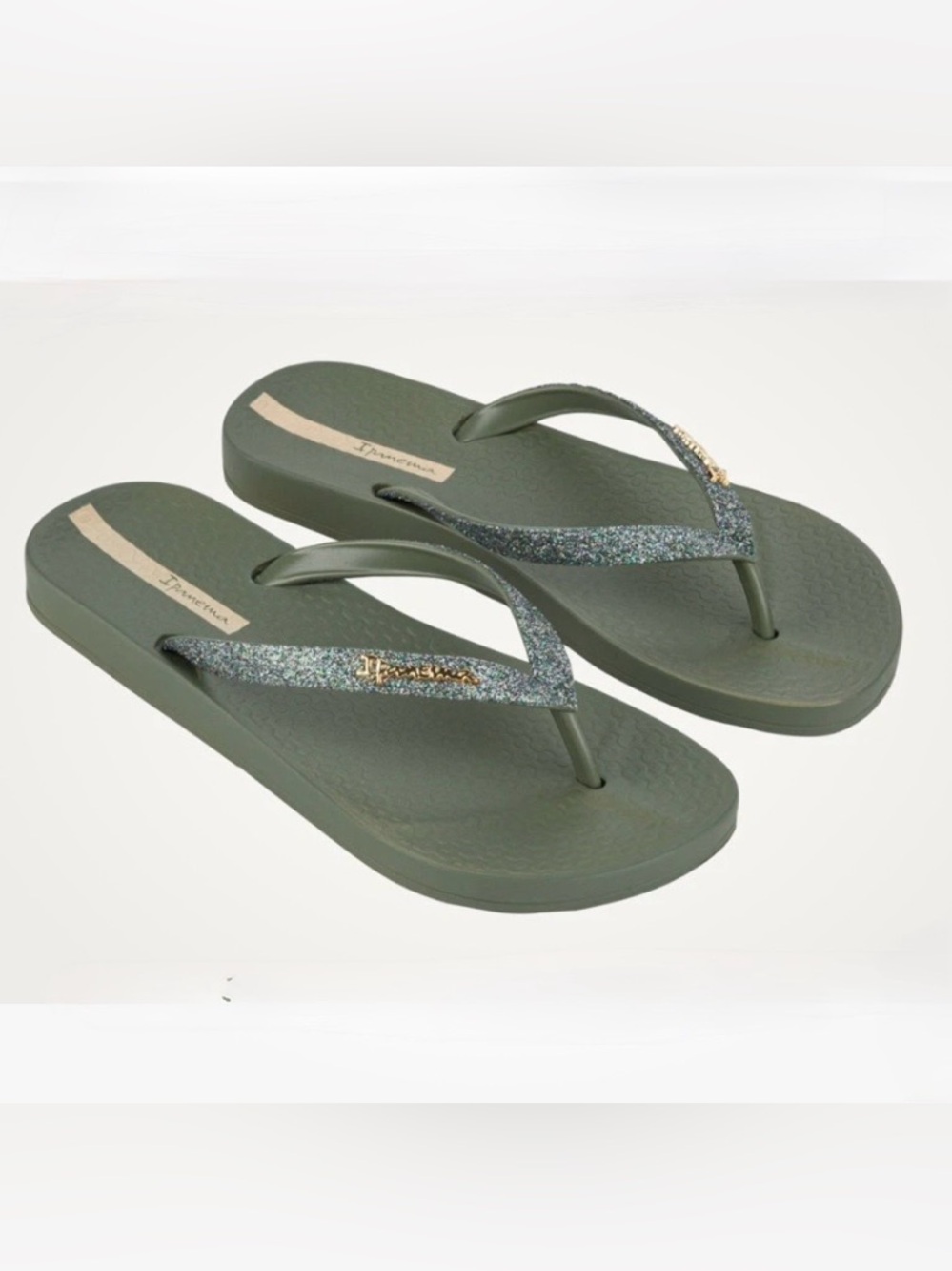 Ipanema NWT Anat Lolita or Ana Sparkle Flip-Flop Sandal, Glitter Green, Size 8